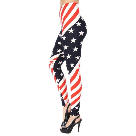 Reg One Size Womens Soft High Waist‎ American Flag Leggings - Picture 2 of 7